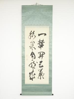 大徳寺486世宗般玄芳筆　「一華開五葉 結果自然来」　肉筆紙本掛軸（共箱）